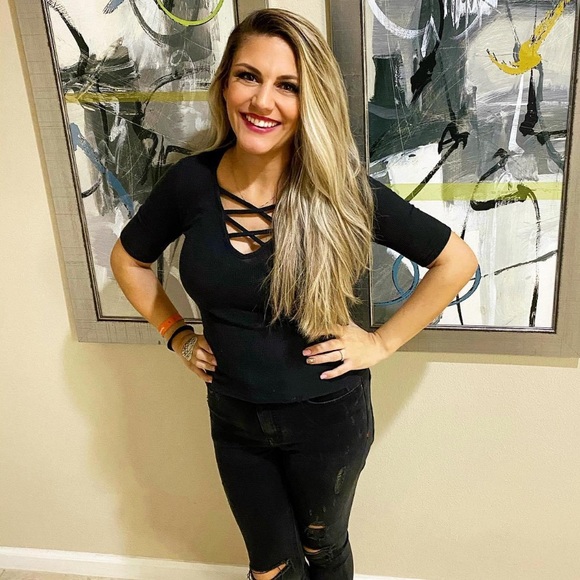 Ambiance Tops - Ambiance Black X-Cross V Neck Top